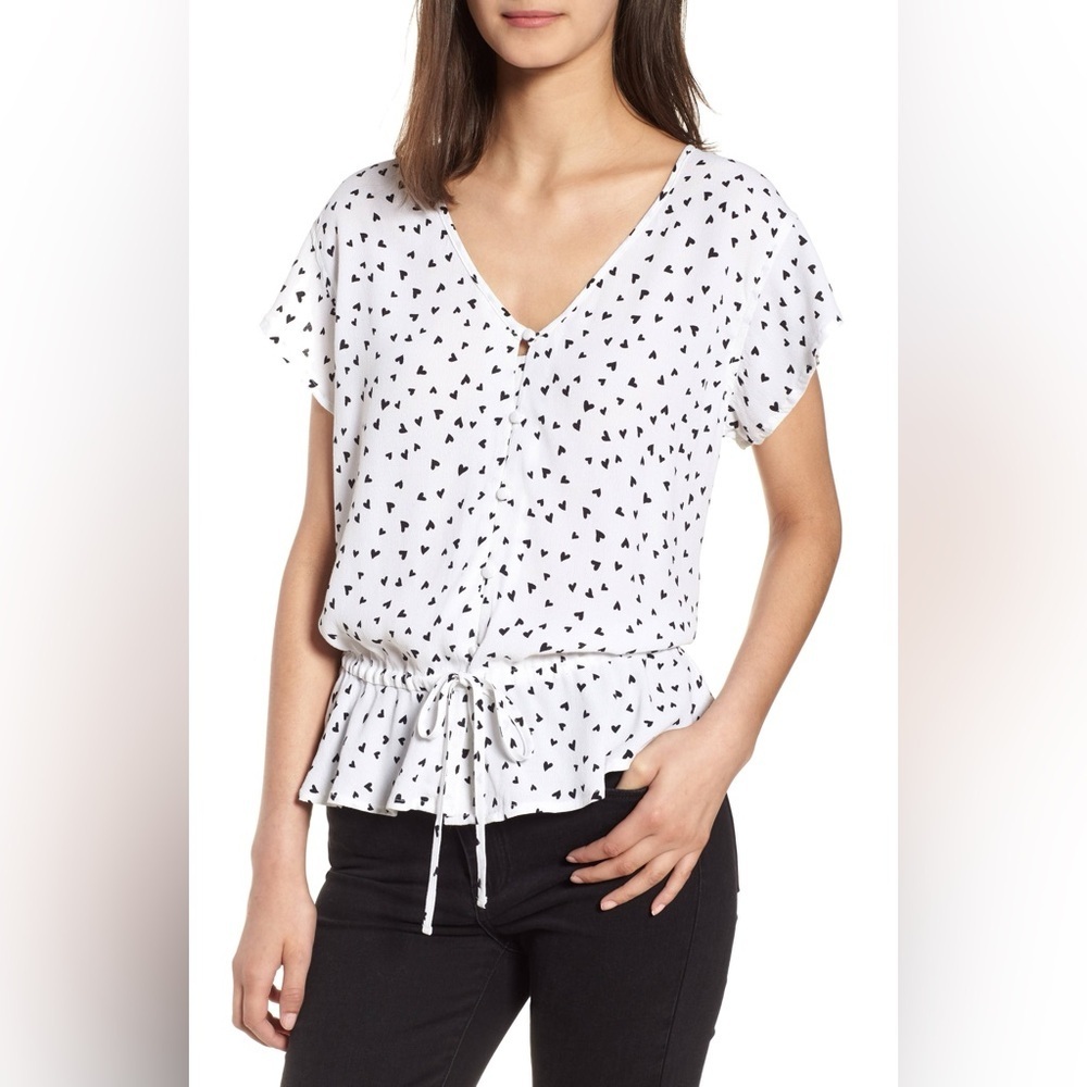 Rails Bretton Peplum Top in Black Hearts - Size XS